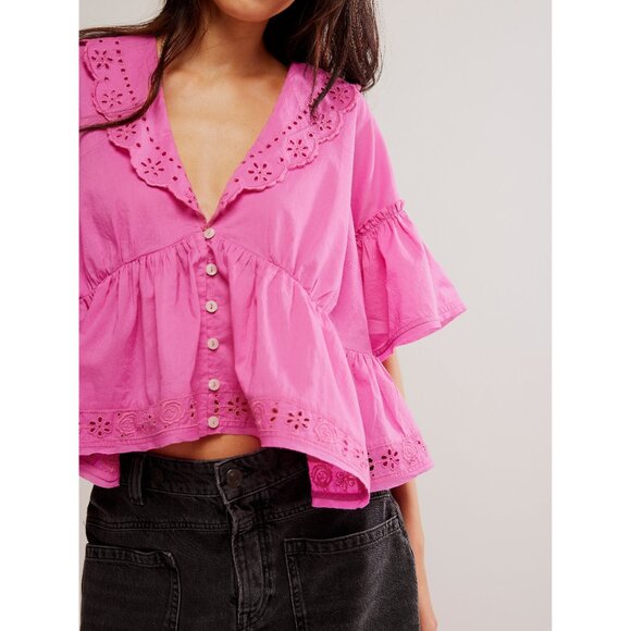 Free People Fuchsia Ruffle Blouse - Picture 4 of 9
